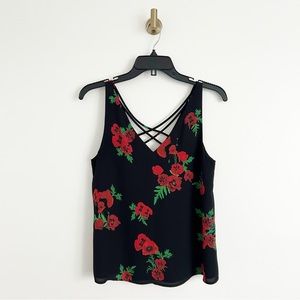 Express Black Red Floral Print Sleeveless Swing Tank Top Size XS